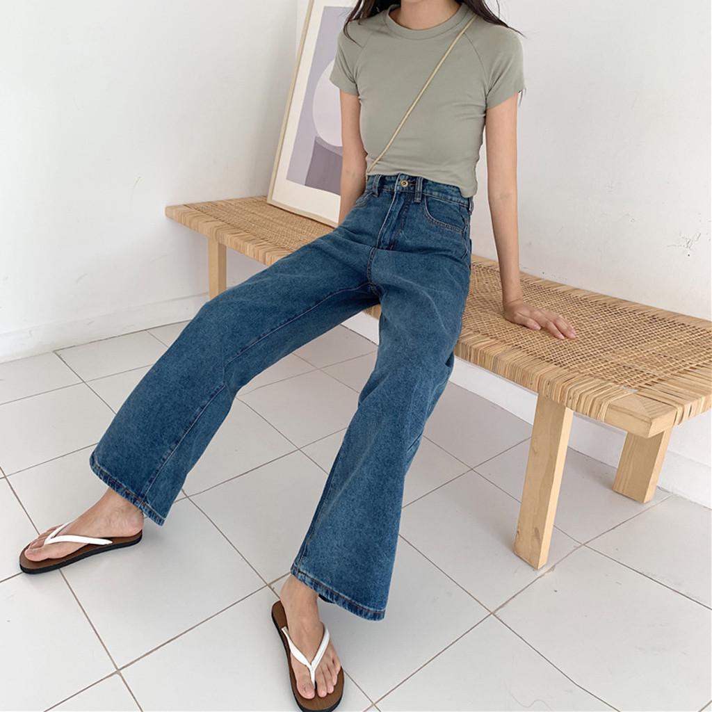 Fashion Women High Waist Casual Straight Tube Wide Leg Pants Vintage Jeans
