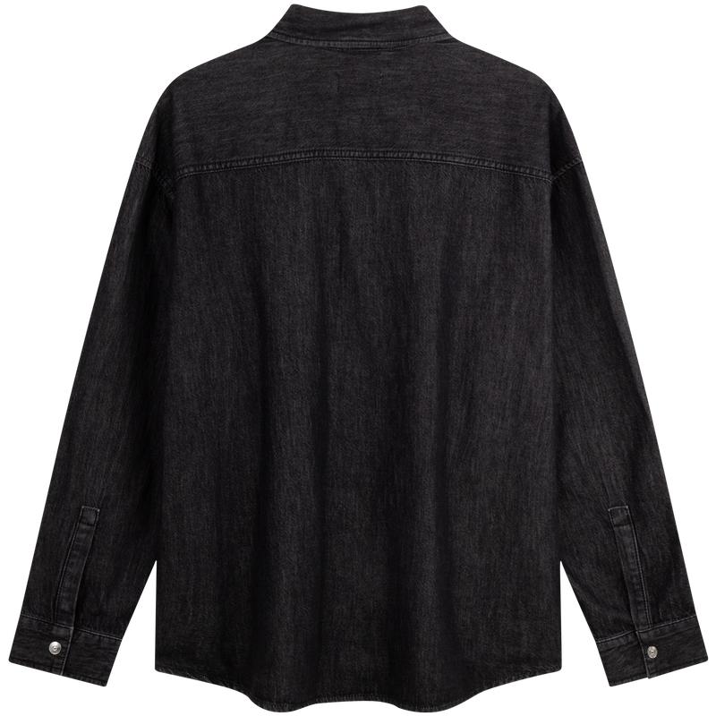 Calvin Klein Vintage Klasické Bavlněné Písmeno Jednobarevné Polo Knoflíkové Volné Džínové Košile s Dlouhým Rukávem Pánské košile Černá J327342