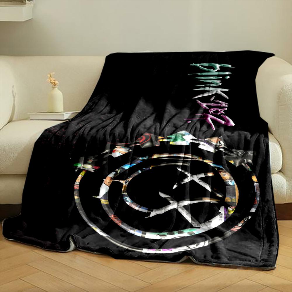 Blink-182 Smiley X Eyes Logo Made of Photo Collage Ring Blanket Throw, Black Pop Punk Collage Style Design, Cozy Fan Bedding and All Seasons Gift
