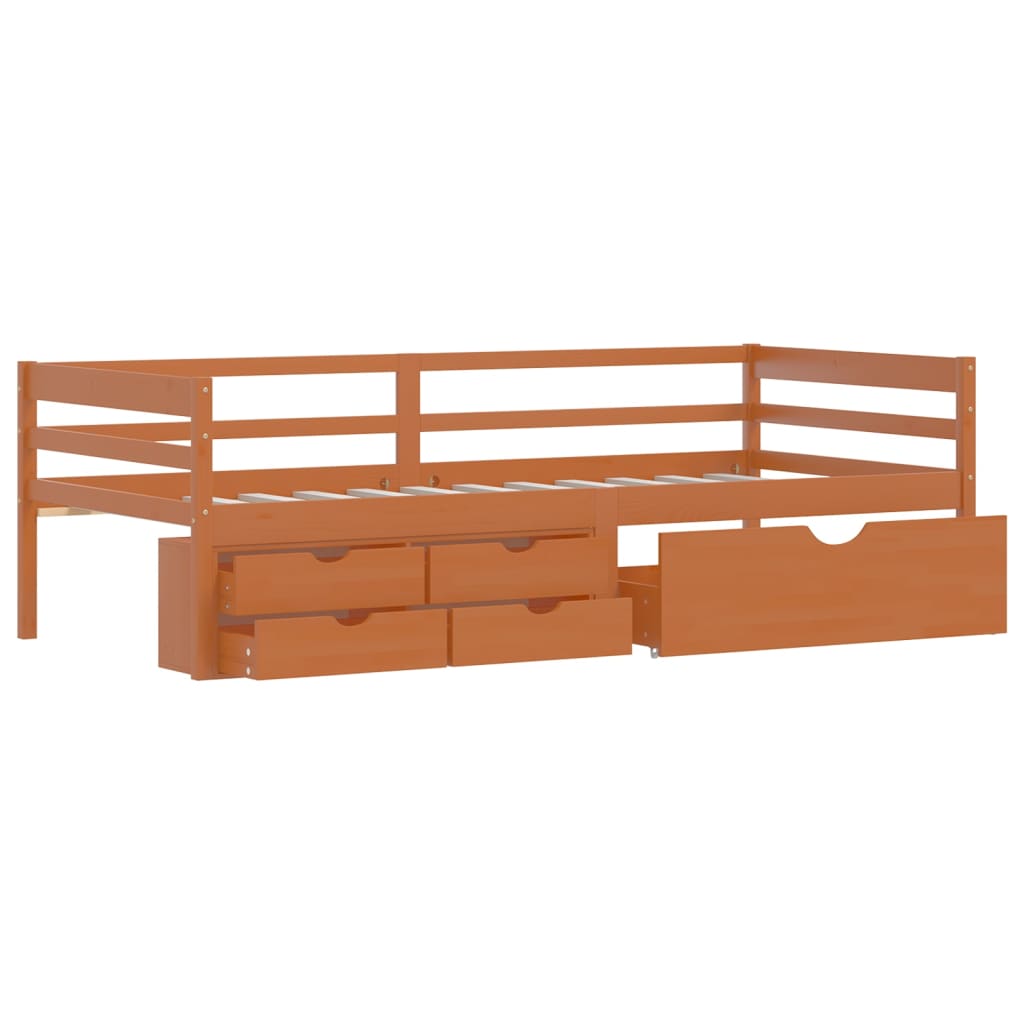 Solid Wood Bed with Drawers Honey Brown Pine 90 X 200 Cm