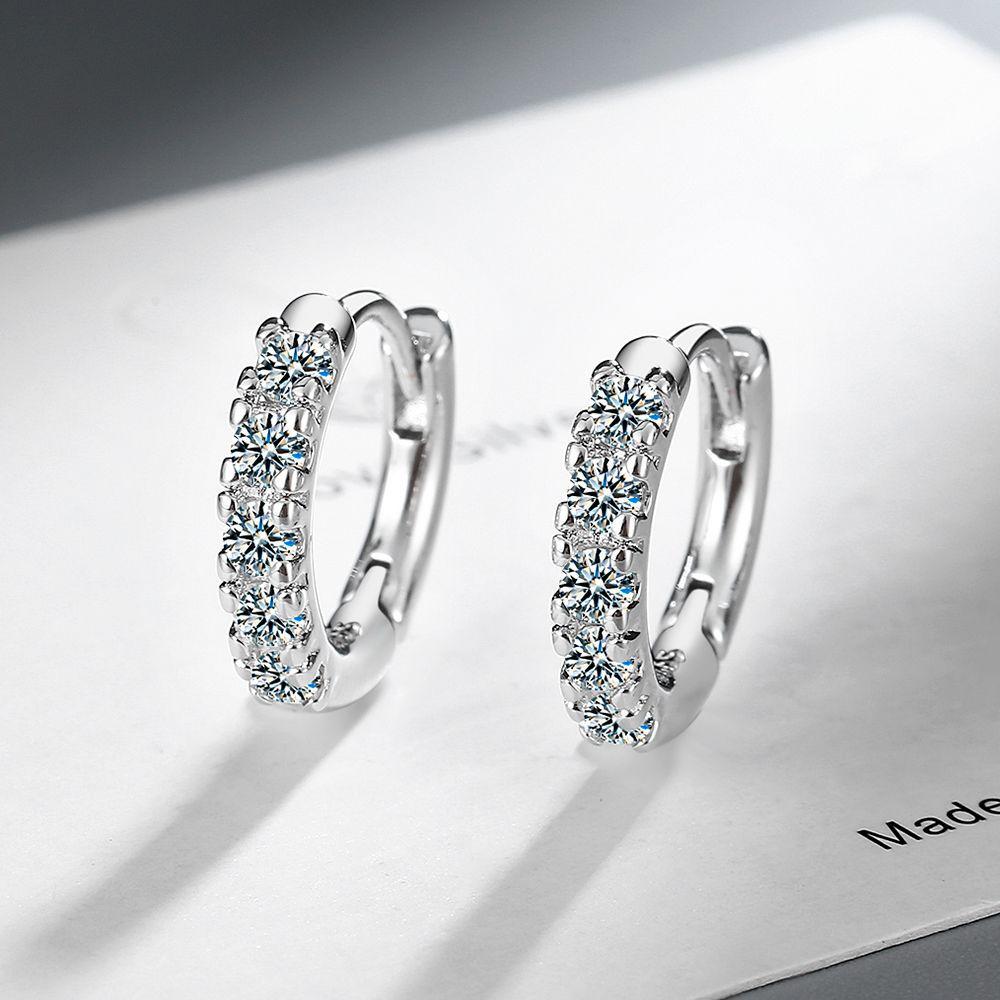 Simple Female Earring  SIlver Needle Circled Single Row Zircon Small Earrings For Women Promise Love Ear  Pendientes