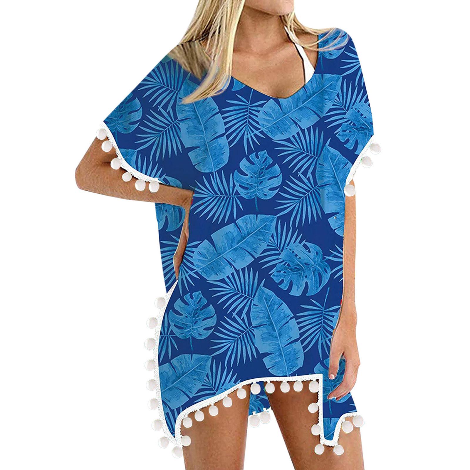 

Женская кафтановая шифоновая кисточка с кисточками, купальный костюм, пляжное свободное бикини, накидка, топы M синий