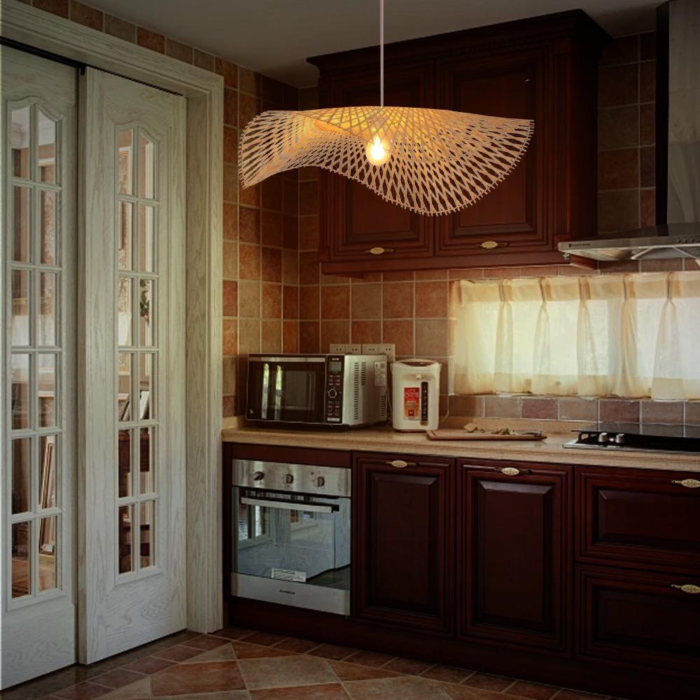 Modern Design Natural Bamboo Wicker Handmade Rattan Kitchen Hanging Pendant Lamps Woven Ceiling Lamp for Retro