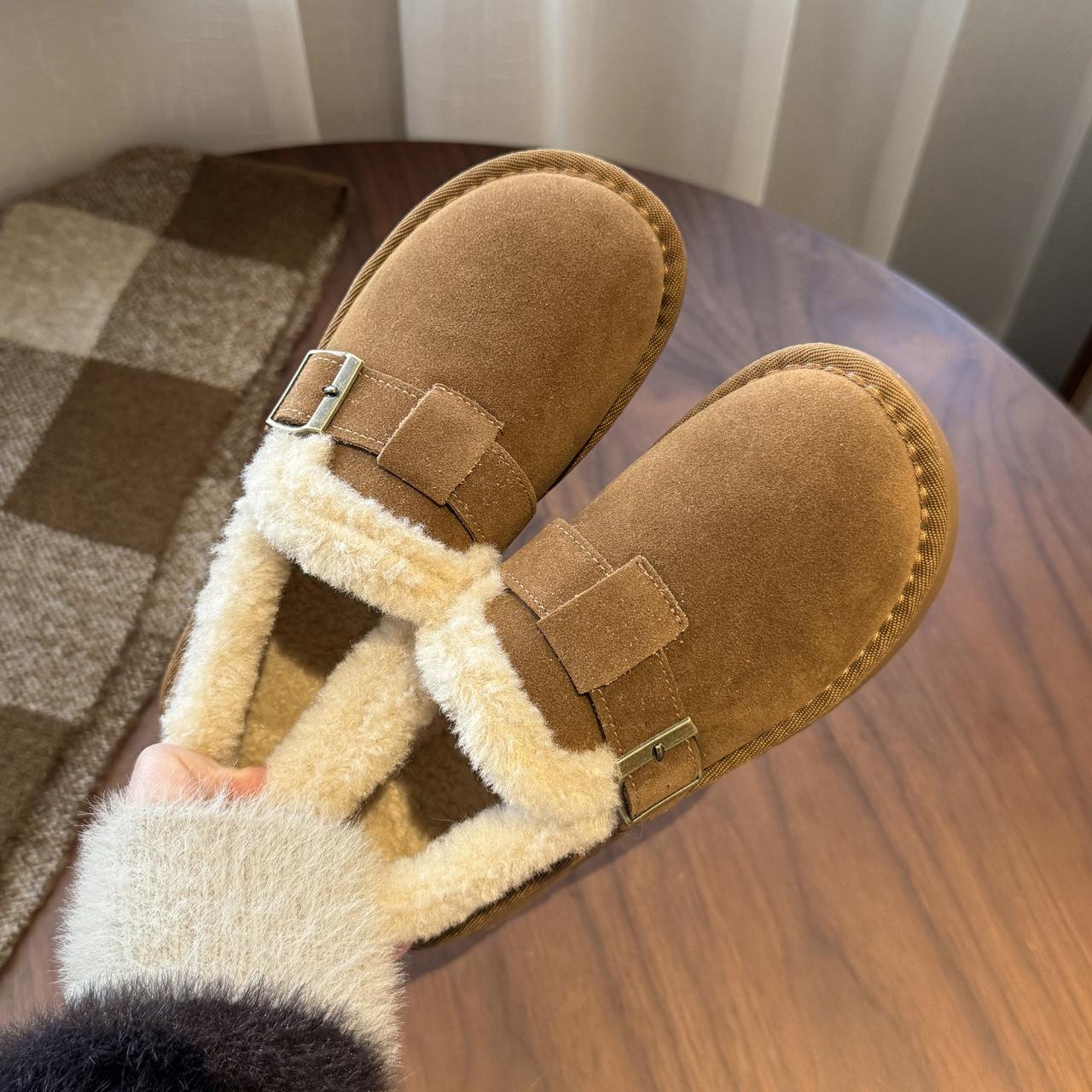 

Зимние женские нескользящие ботинки на толстой подошве, как у интернет-знаменитостей, с набивным и утолщенным утеплителем, новые 2025 года, на одной педали, теплые хлопковые ботинки 40 темно-коричневого