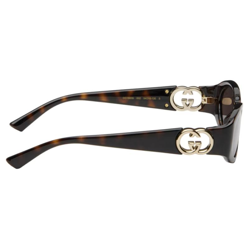Gucci Frame Pattern Acetate Oval Sunglasses Women's Tortoiseshell