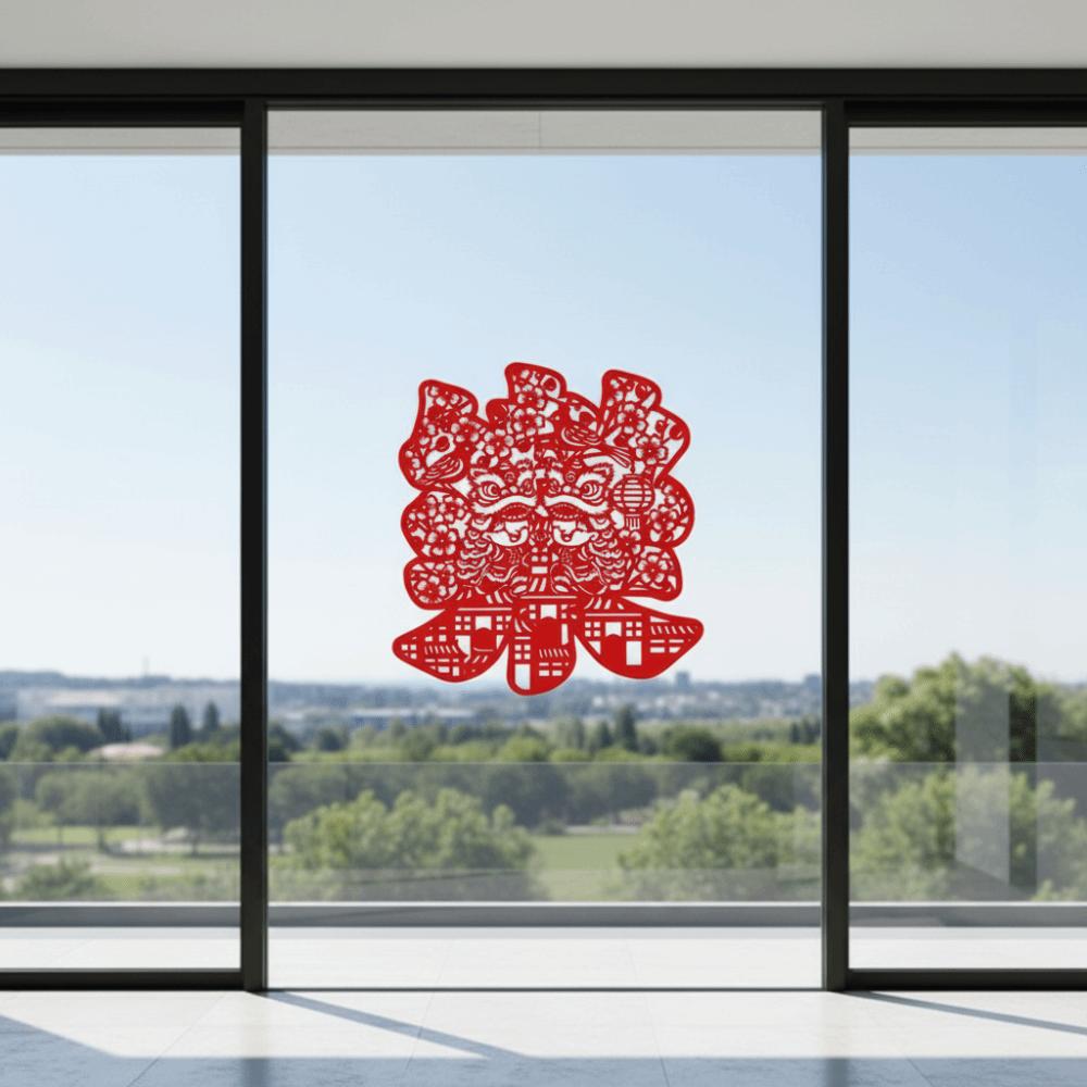 Horse Blessing Design Window Flowers Stickers Removable Flocking New Year Stickers Hollowed-out Thickened Wall Stickers