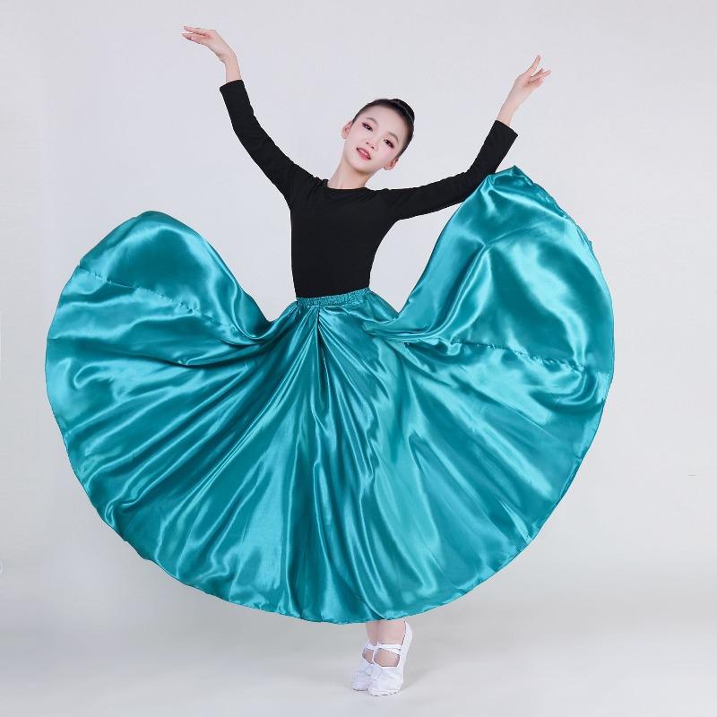 Girls Spanish Flamenco Skirt Big Swing Dance Costume – Kids Ruffled Tiered Performance Skirt for Stage Opening Show