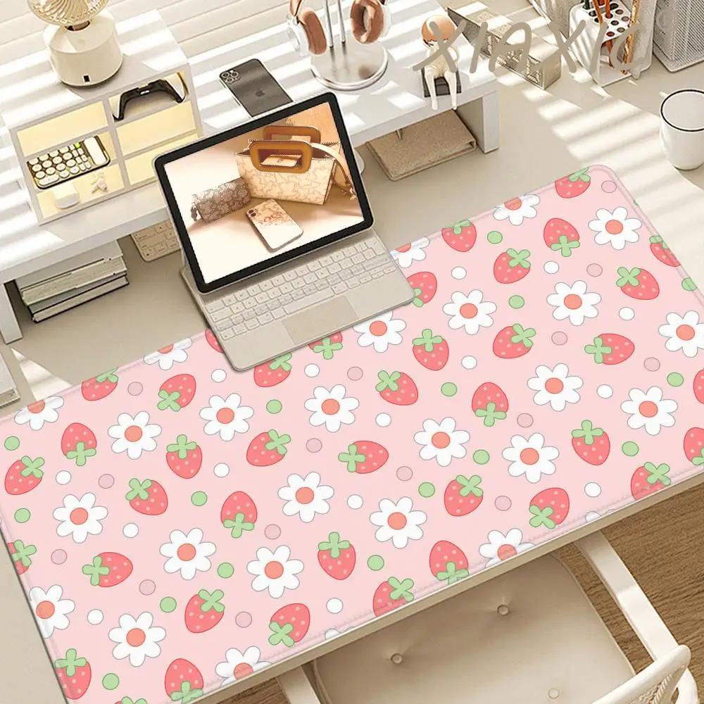 Strawberry Desk Mat Kawaii Mousepad Pink Cute milk sakura cherry blossom pattern Pastel aesthetic deskmat XXL gaming mouse pads