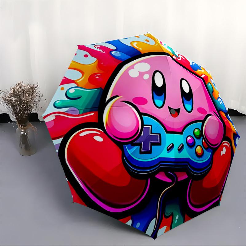 1PC Gamer Kirby Automatic Folding Umbrella - Compact 8-Rib Design, Durable Plastic & Iron, Daily Use F010609