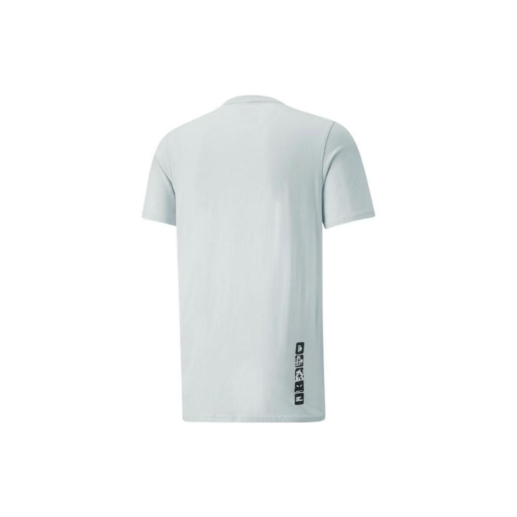 Puma Solid Color Letter Print Crew Neck Pullover Short Sleeve T-Shirt Men Tops Blue 533976-04