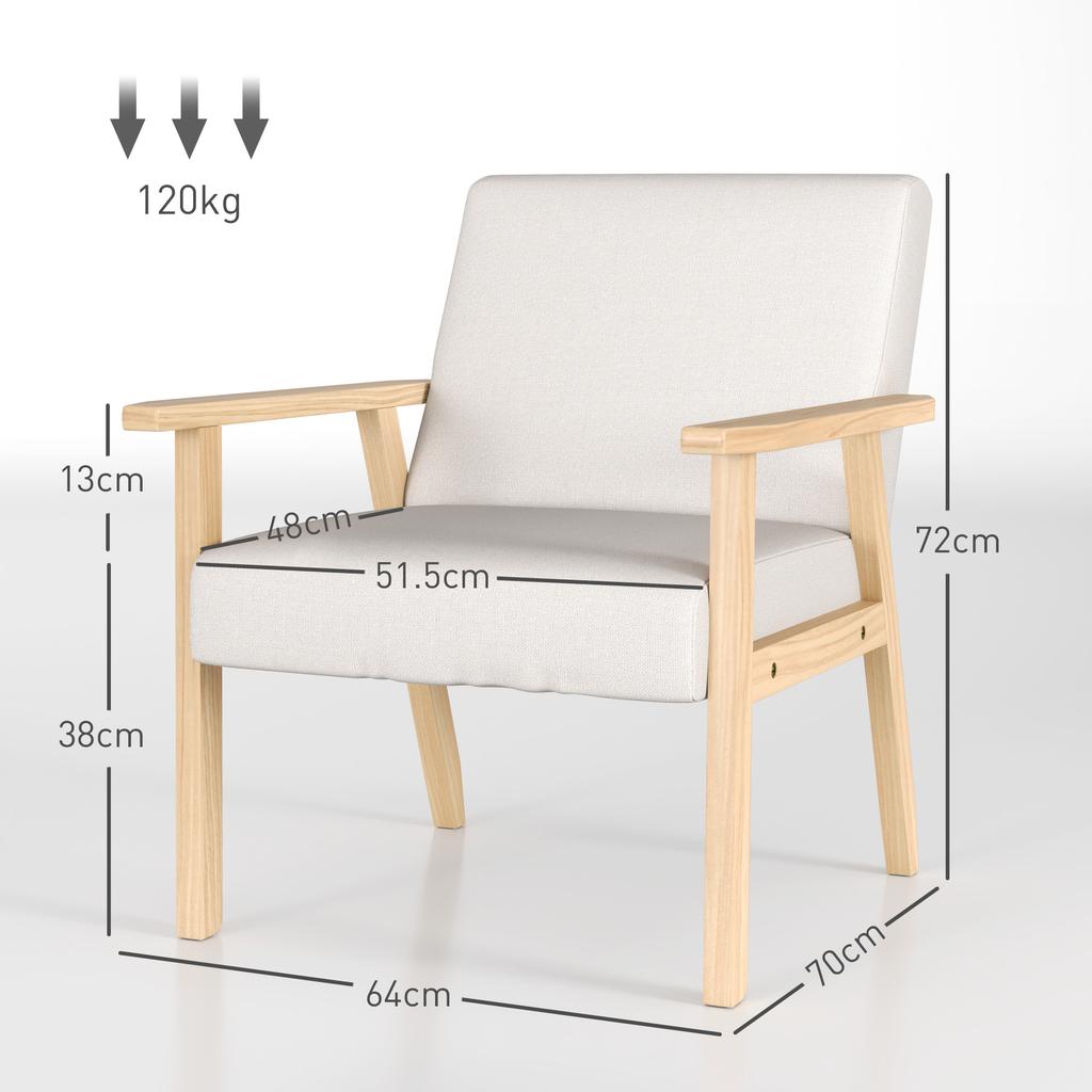 Upholstered Armchair with Armrests, Dining Chair In Linen Look, Solid Wood Frame, 64 X 70 X 72 Cm, Cream