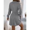 Casual Solid Color Twisted Waist Lantern Long Sleeve A Line Womens Sweater Dress
