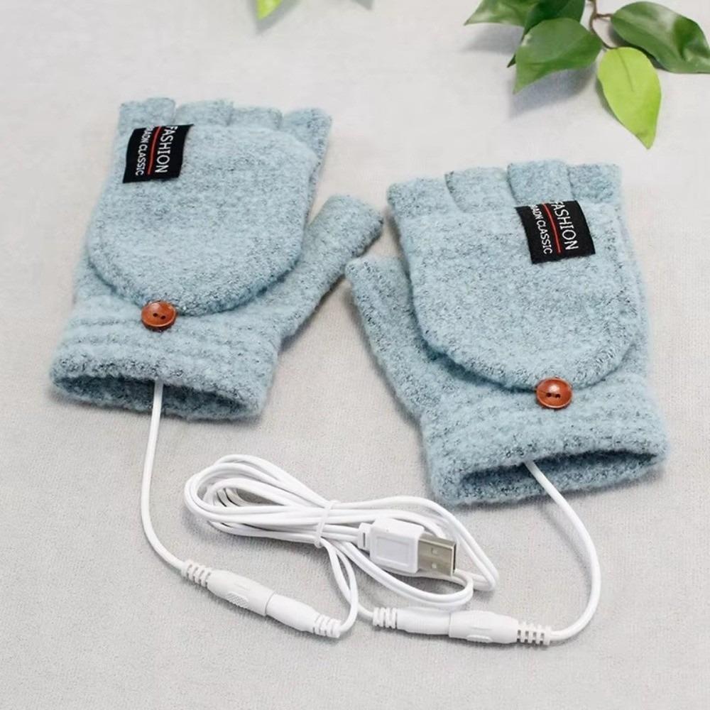 Unisex USB Electric Heating Gloves Knitted Flip Cover Winter Heated Gloves Keep Warm Touch Screen Hands Warmer Outdoor