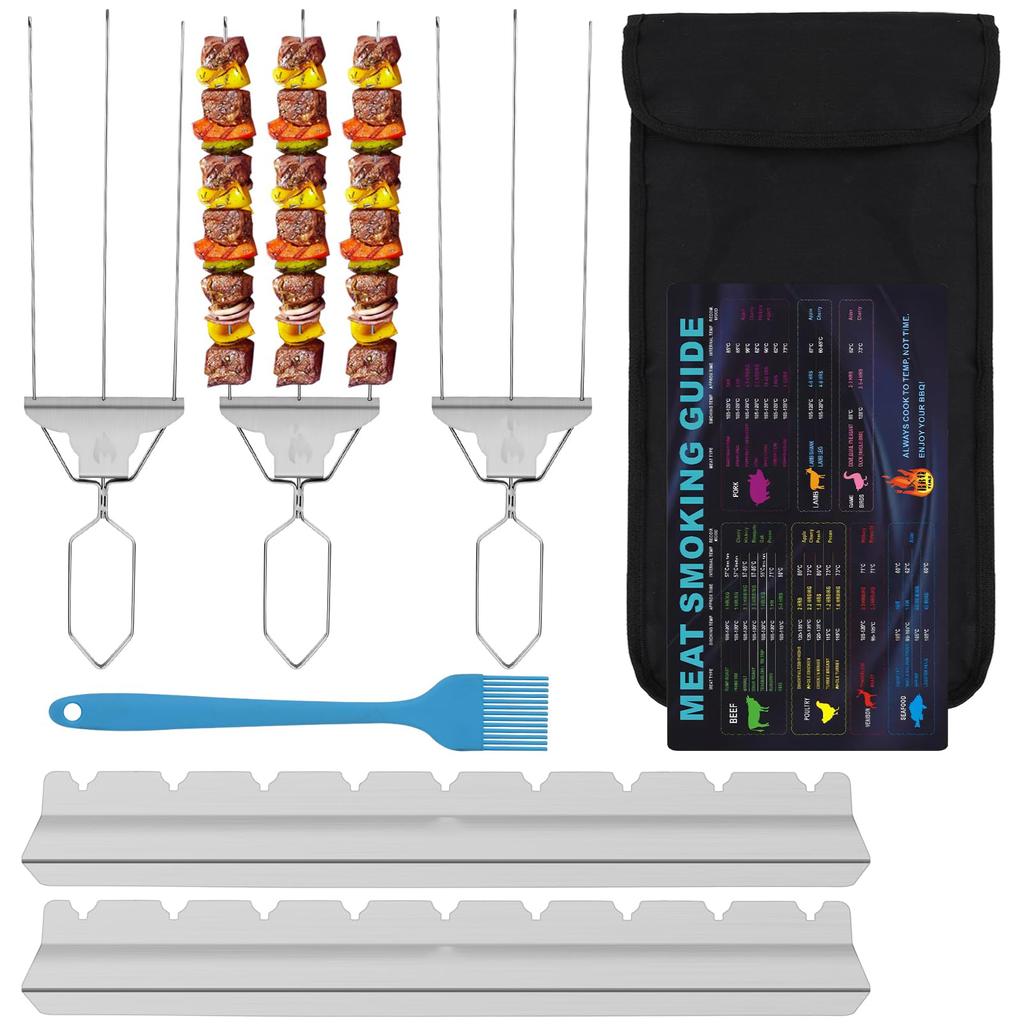 Skewers For Kabobs-Metal Kebab Skewers For Grilling 3-Prong Stainless Steel Skewers for BBQ Reusable Grill Skewers Set for Meat