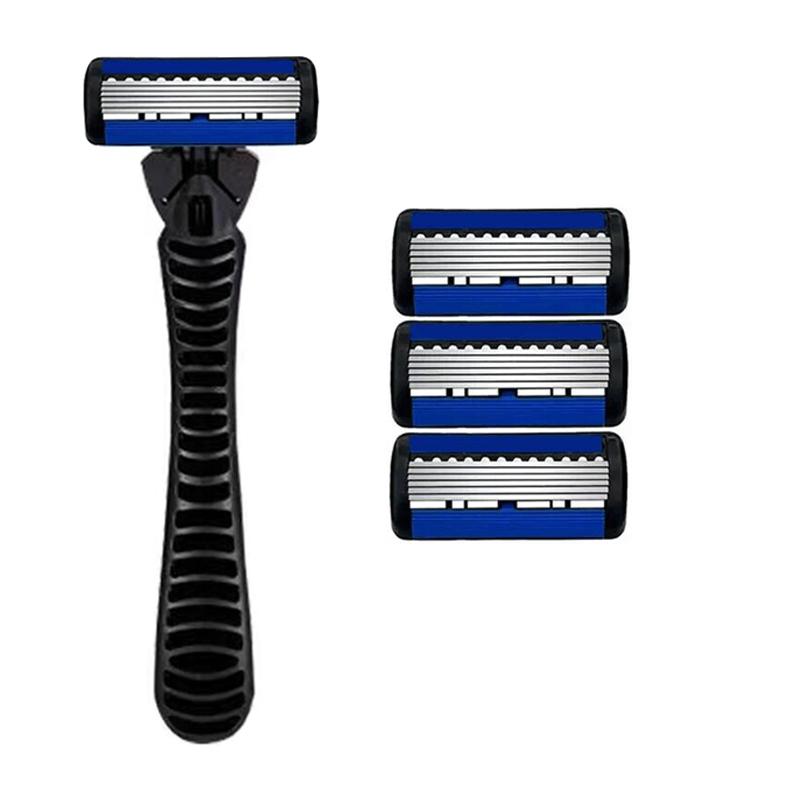 6-Layers Safety Razor Set High Quality Men Razor Sharp Stainless Steel Shaving Changeable Shaver Head Blade