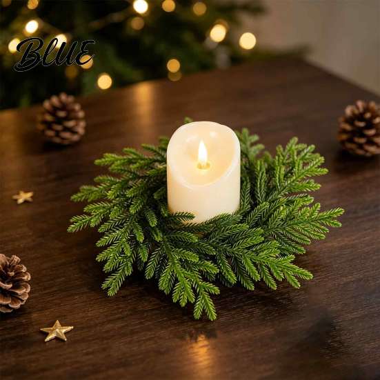 French Country Style Home Accent Christmas Bow Wreath Door Hanger Artificial Pine Candlestick Garland with Ribbon Multiuse Decorative Ring