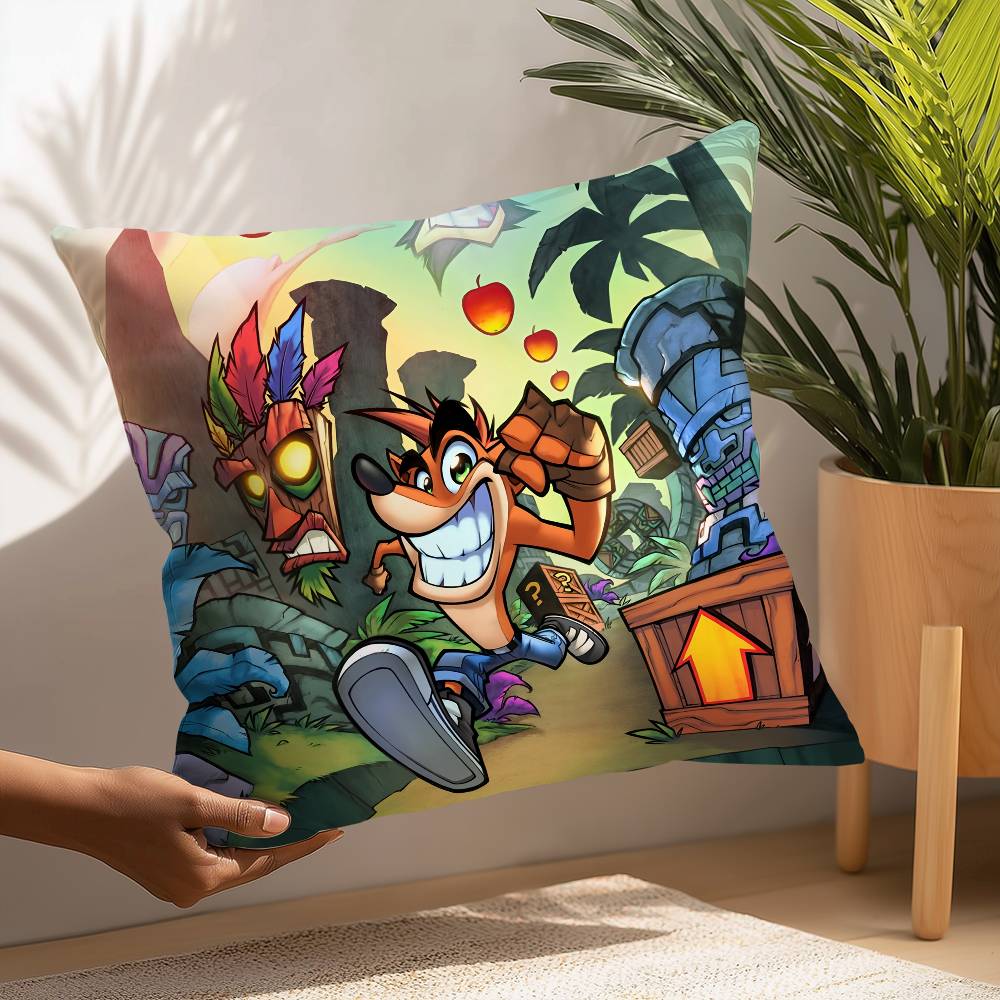 Game C-Crash B-Bandicoot Pillow Case Square Double‑Sided Print Cushion Case For Sofa Home Bedchamber Decor Gift