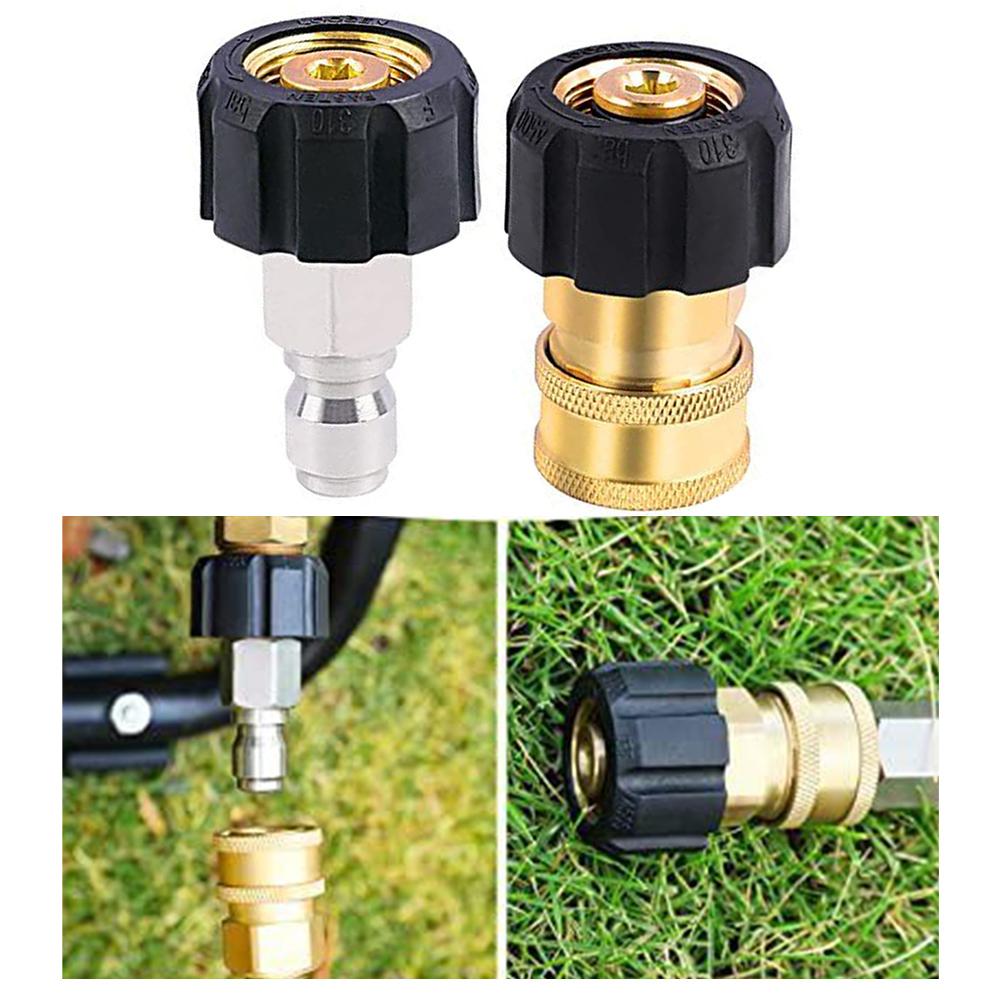 Pressure Washer Adapter Set M22 14mm to 3/8 Inch Quick Connect Coupler Kit Brass Fits Hose Pump Thread Conversion