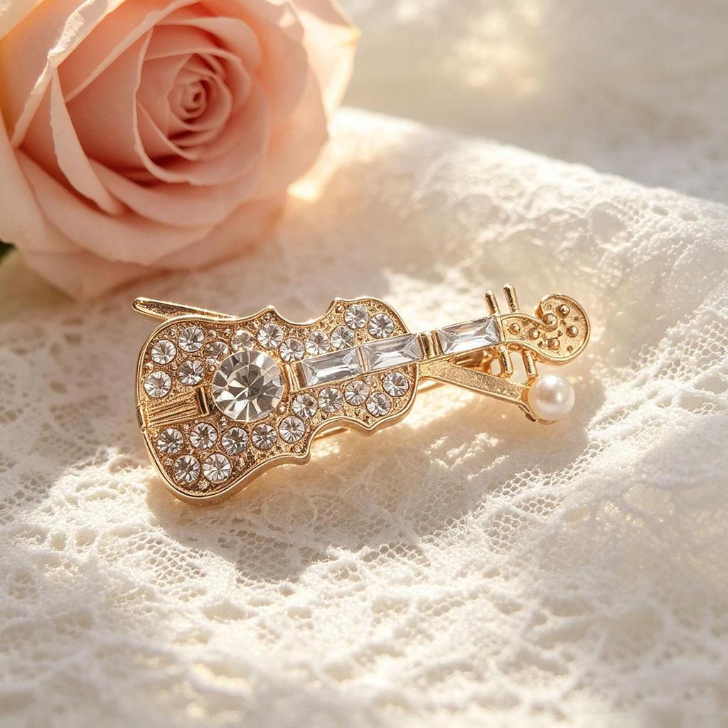 Korean Fashion Personality Daily Violin Brooch, Versatile Brooch Music Instrument Design Concert Accessory