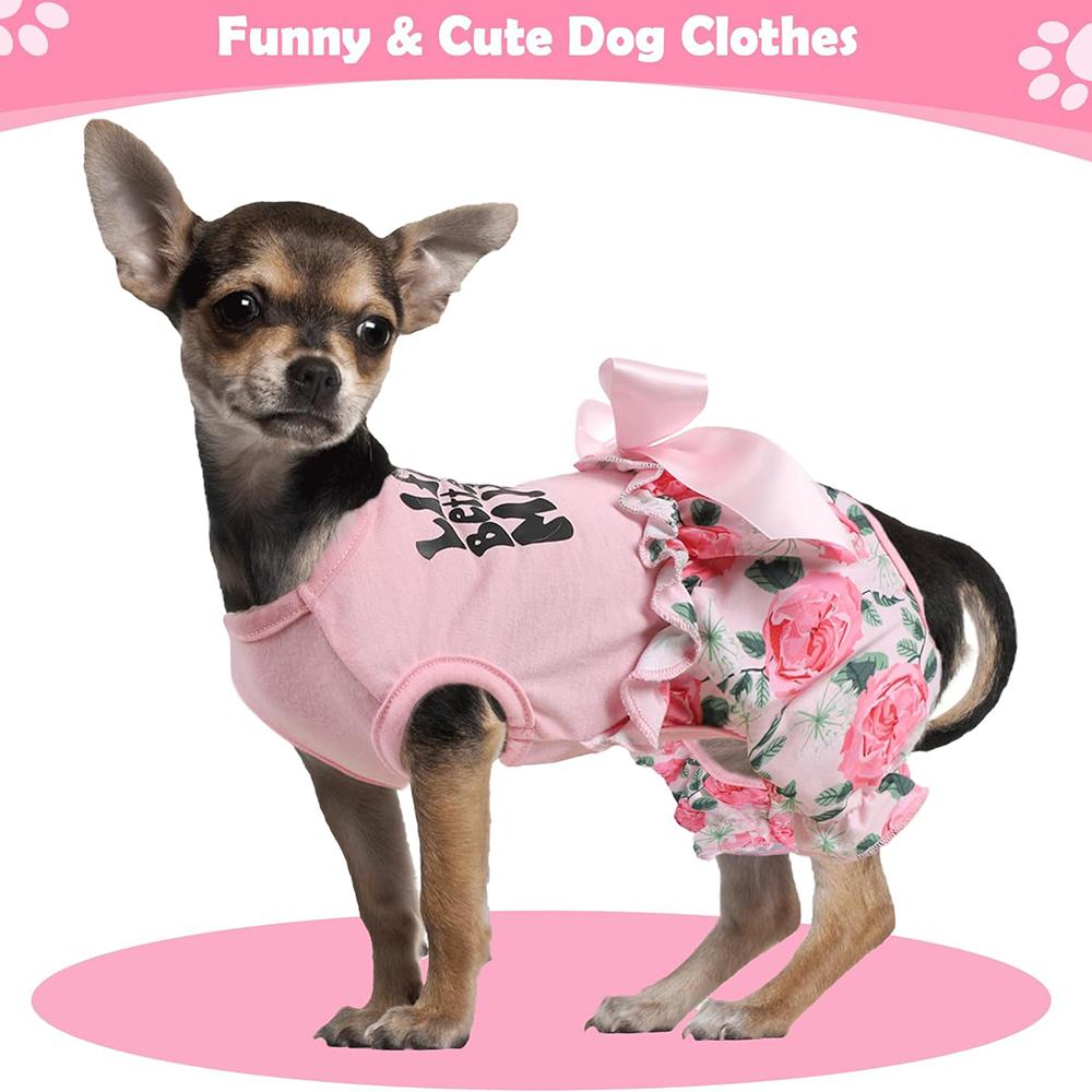 Floral Dog Jumpsuit Summer Overalls for Small Dogs Girl Puppy Clothes Pajamas Cat Outfits Pink Rose Flower Dog Costume 2024 New
