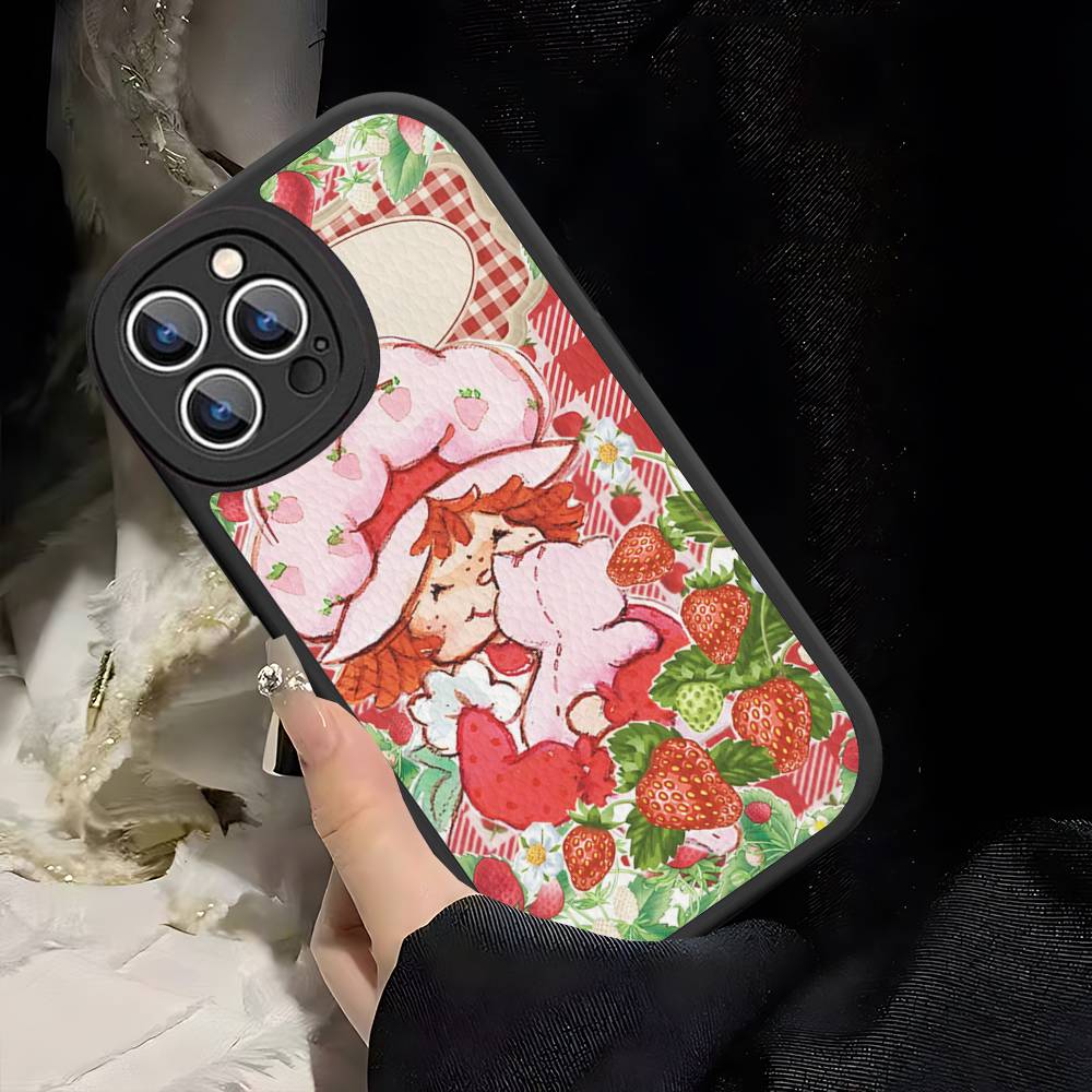 Cartoon Girl S-Strawberry S-Shortcake For IPhone 16 15 14 13 12 11 Pro Max Plus Shockproof Leather Soft Phone Cover