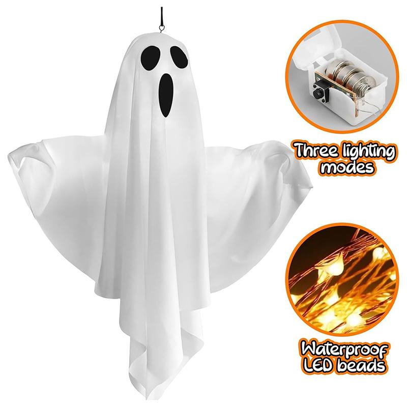 Ghost Halloween Decor Waterproof Halloween Glowing Hanging Ghost Door Decor Halloween Garden Home Decor