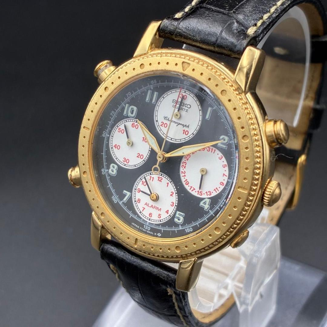 

[USED] SEIKO 7T34-8A00 Gold Round Black Dial