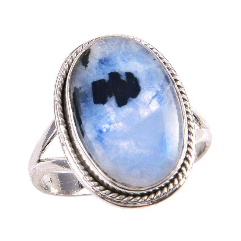 Natural Rainbow Moonstone Gemstone Handmade 925 Solid Silver Gift Ring S.9 K7t57