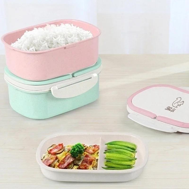 Household Solid Color Double-layer Portable Student Office Lunch Box Food Preservation Container Storage Box Lunch Box Supplies