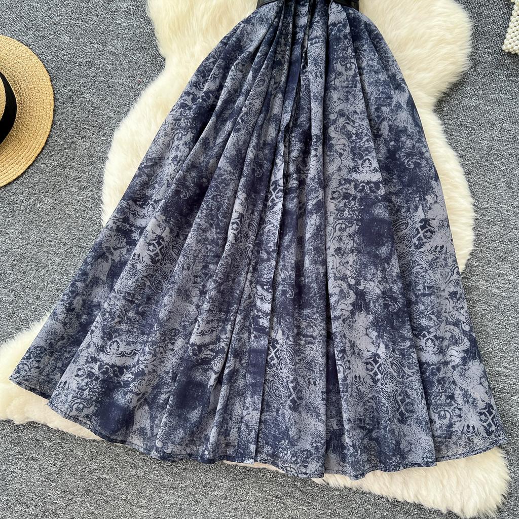 Summer Women Vintage Print Short Sleeve Turn-down Collar Single Breasted Long Midi Party Shirt Dresses with Belt