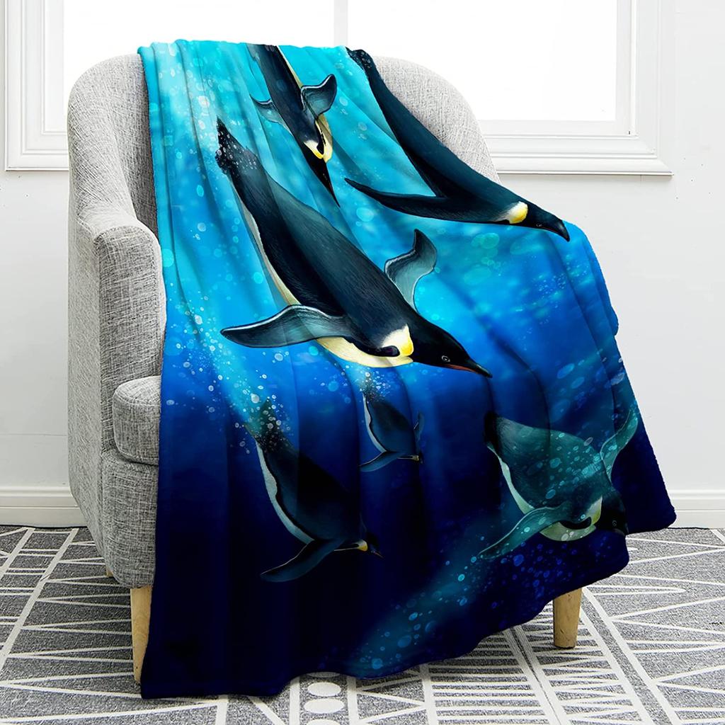 Owl Blanket Penguin Blanket Antarctic Animals Ocean Print Gifts for Women Kids Boys Home Bedroom Living Room Decor