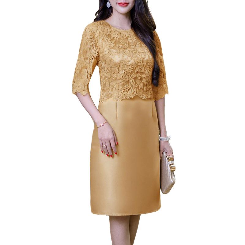 

ZANZEA Женское повседневное платье с круглым вырезом и рукавами 3/4, элегантное лоскутное платье с вышивкой 5XL хаки