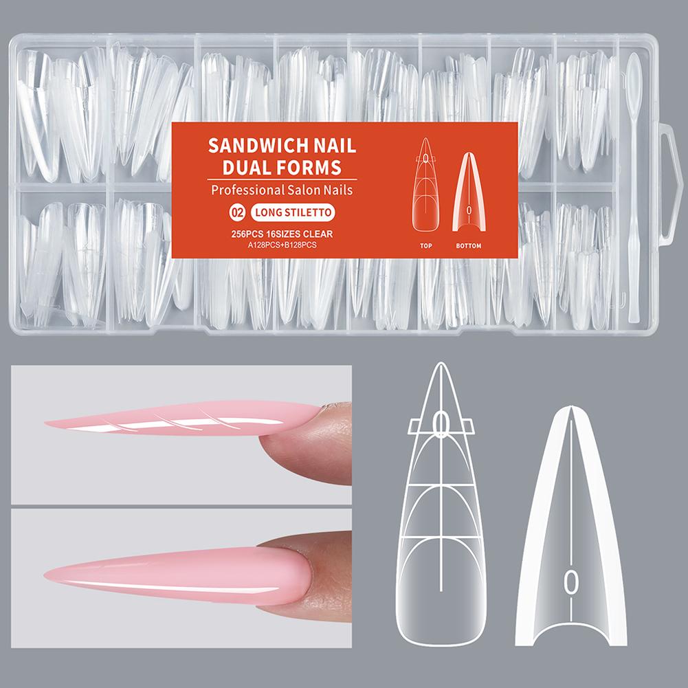 256Pieces Nail Sandwich Dual Form Nail Tips Quickly Building Gel Form Nail System Full Cover Tips Nail Extension Form