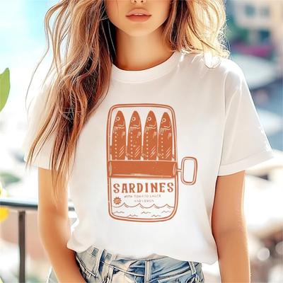 Seafood Sardine Print Street Funny Pattern Round Neck Women's Summer Fashion T-Shirt 90s Short Sleeve Cartoon Popular T-Shirt