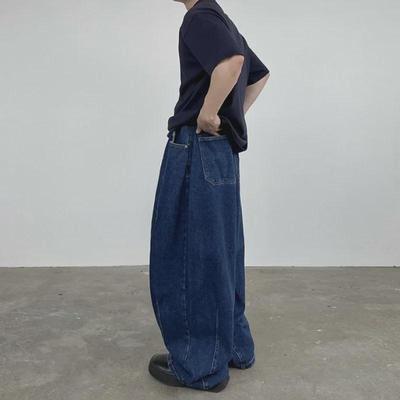 BJ Herren Retro Washed Weitbeinjeans: Frühlings-/Sommer-Freizeithose im koreanischen Stil mit lockerer Passform