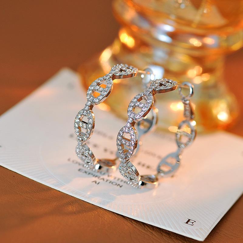 S925 Sterling Silver Korean Pig Nose Earrings In Japanese Style - Circle Light Luxury Ear Hoops for Influencers