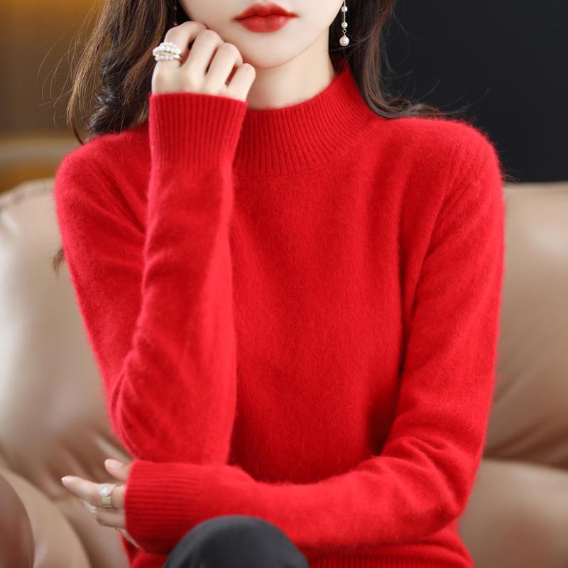 Pulover de damă pe jumătate cu gât țesut Qinghe cașmir 30% cașmir 70% nurca cașmir pulover de toamnă și iarnă de damă din cașmir moale și cald