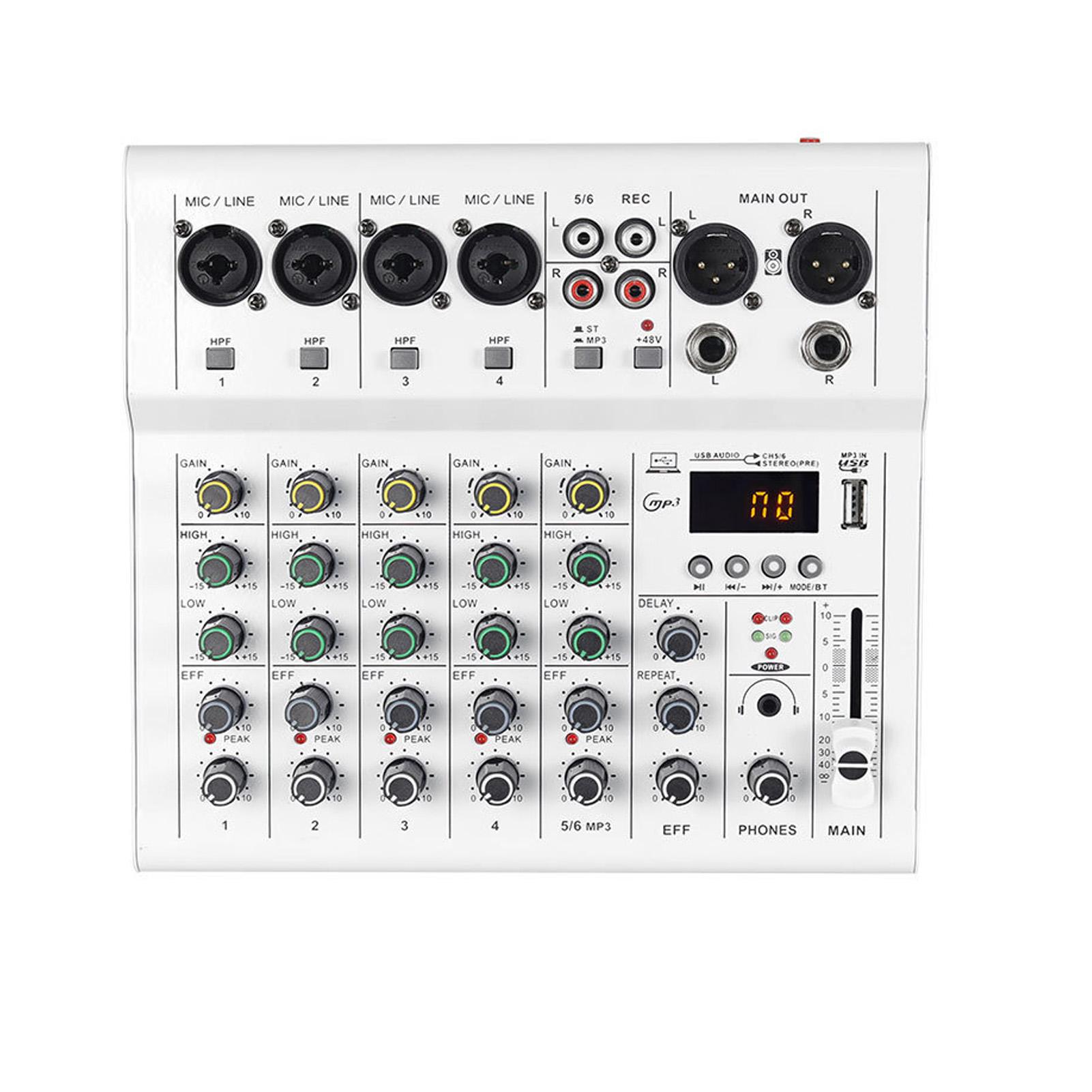 

6-канальний звуковий мікшер DJ-контролер з MP3-плеєром 48 В Живлення Вбудований гітарний підсилювач Портативна мікшерна консоль для студійного запису Живого стр