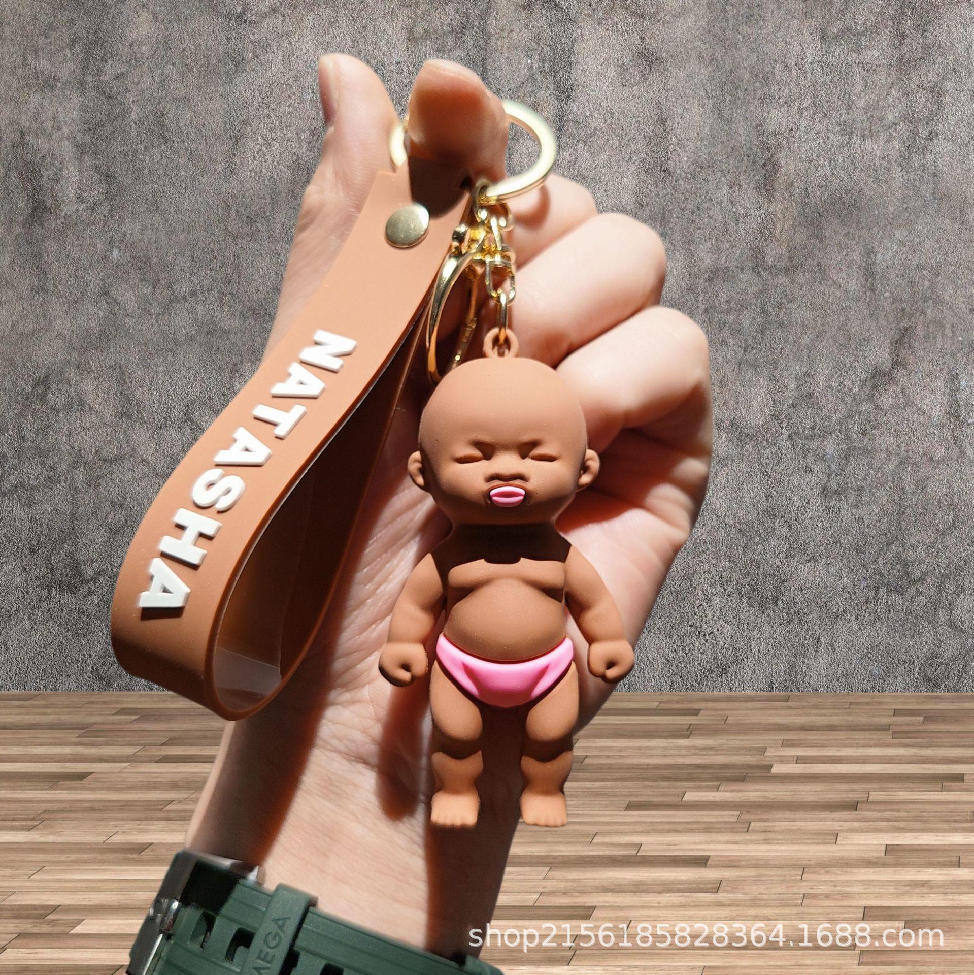 Adorable Natasha Keychain 3D Plush Black Bear Stress Relief Toy Bag Hanging Ornament