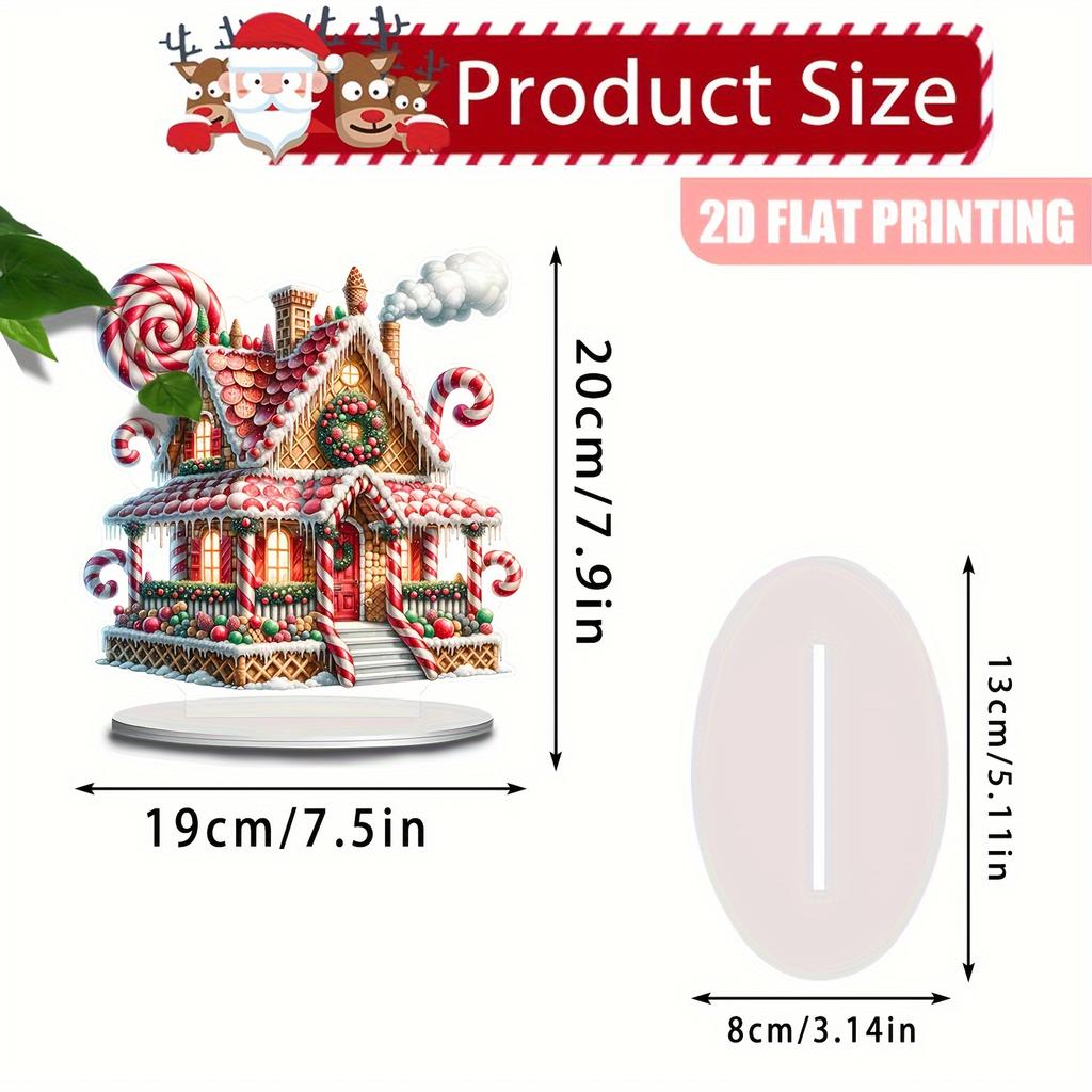 8in Christmas Candy House Miniature Acrylic 2D Desktop Decorative Piece Colored Family Village Theme Festival Statue Home Decor