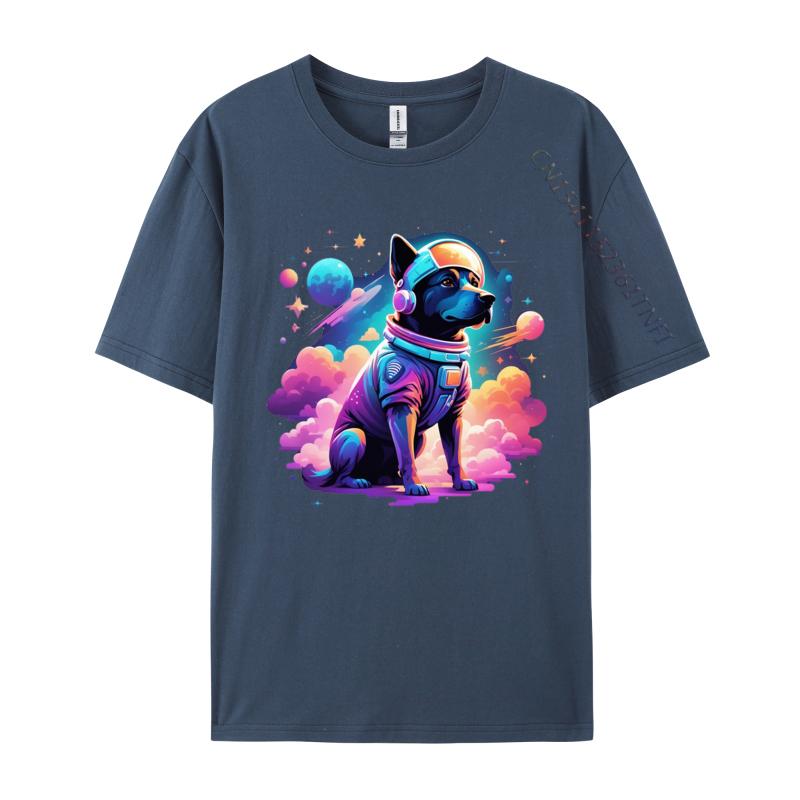 Dog In Space Tshrit Animal Lover Front Printed T Shirt Cotton Man Top TShirts Hot Sale Classic Tees