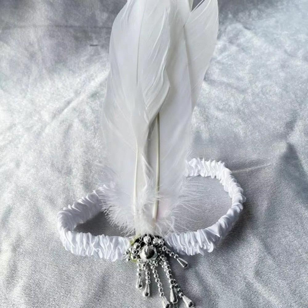 

Black Single-head Party Headpiece 1920s Feather Headband New Feather Beaded Headband білий