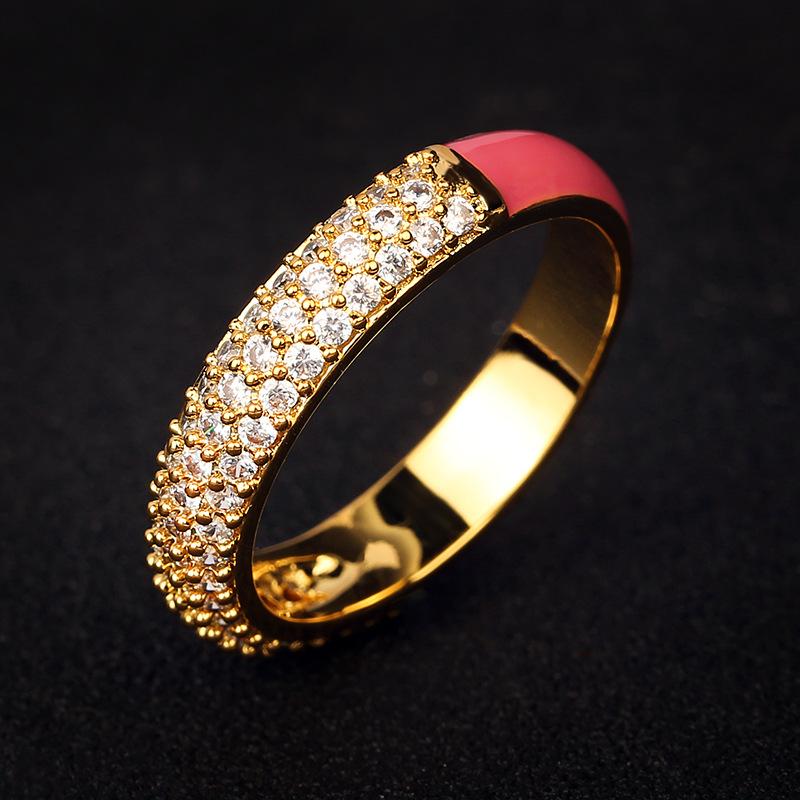 

Простое позолоченное кольцо в европейском и американском стиле с капающим маслом и циркониевой эмалью No. 10