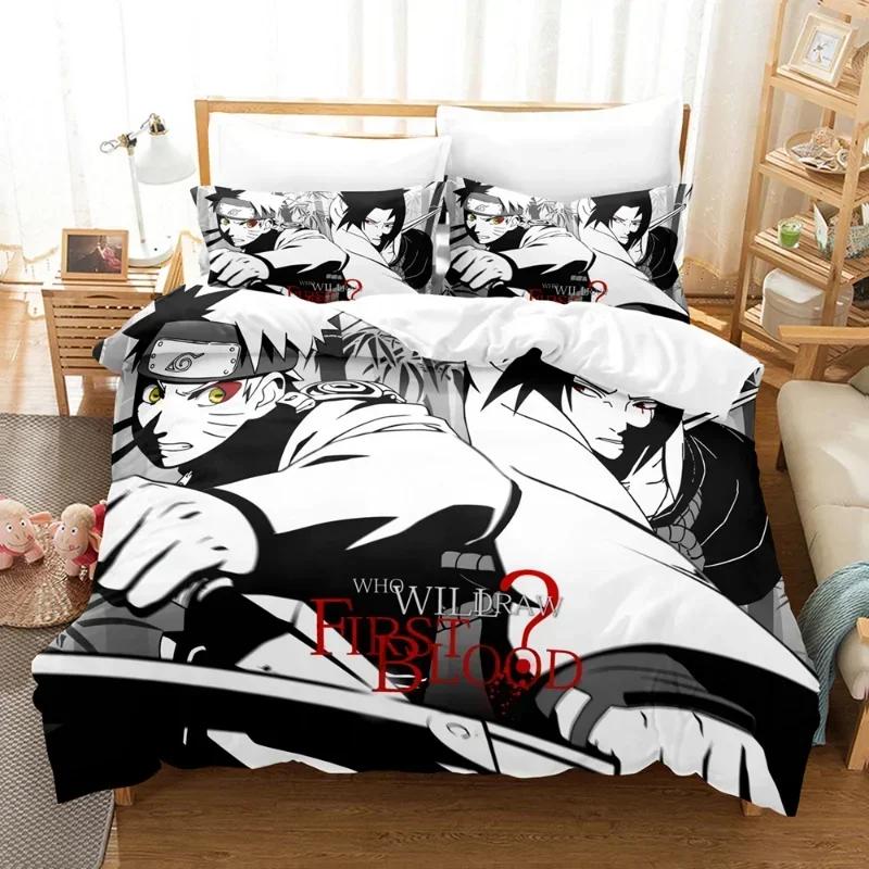 Naruto Bedding Set Quilt Cover Uchiha Sasuke Pillowcase Anime Kakashi Decor Bed Spead Bedroom Duvet Cover Bedding Suit Kids Gift