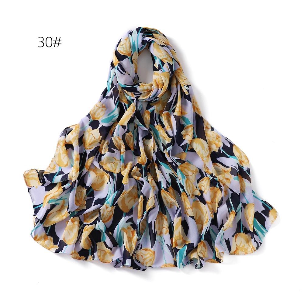 New Flower Printed Chiffon Scarf Malaysian Popular Patterned Headscarf High Quality Long Shawls Muslim Women Summer Hijab Wraps