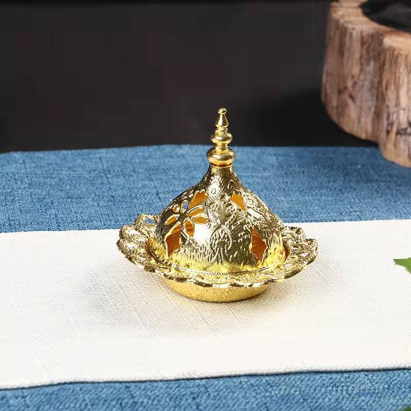 Factory Price Incense Burner Hollow Golden Tower Oil Burner Arab Style Censer Holder for Home Hotel Incense Holder (as the picture,without incense)