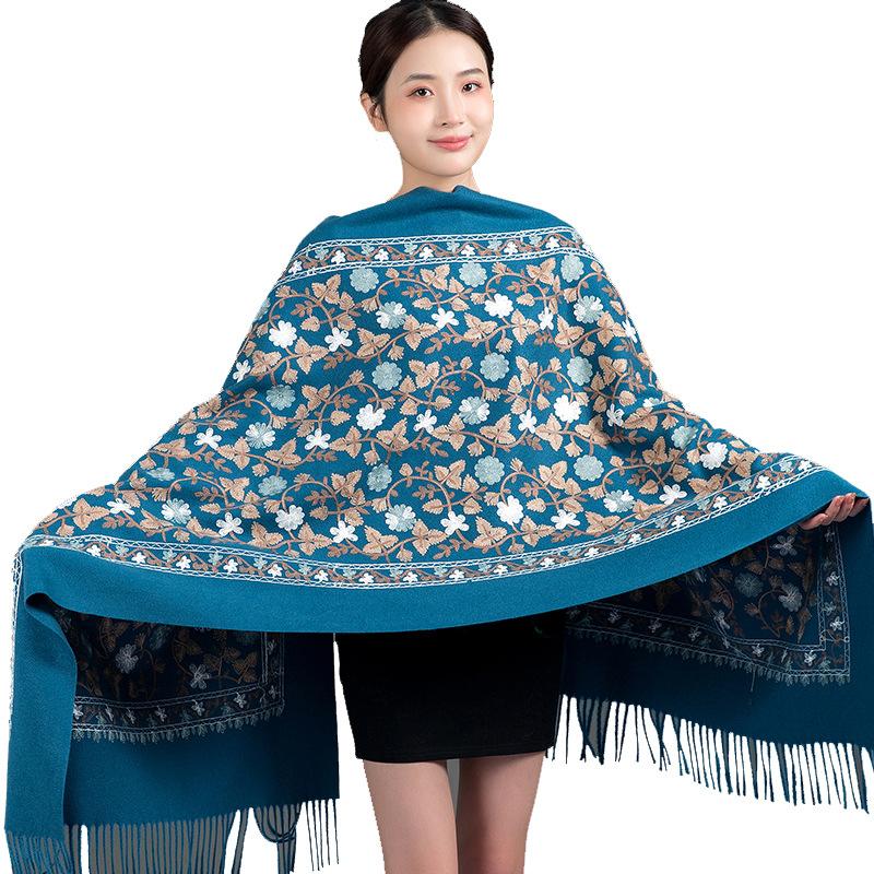 China red embroidery imitation cashmere embroidered scarf women's autumn and winter cheongsam air conditioner shawl summer outdoor wear