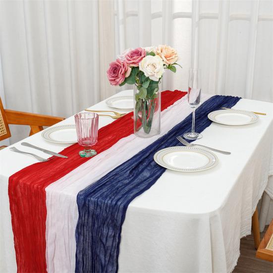 Gauze Table Runner American Style Wrinkle Table Runner Machine Washable Table Runner for Wedding Holiday Dining Table Decoration