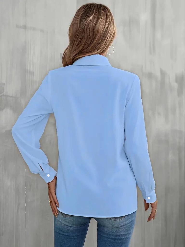 Chemise à manches longues pour femme avec col à volants, bordure champignon et design multi-boutons – Style européen et américain 2026
