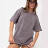 Damen Crew Neck Kurzarm T-Shirt Vintage Gewaschen Cartoon Rosa Panther Druck Locker Oversized Lässiges Tee Top